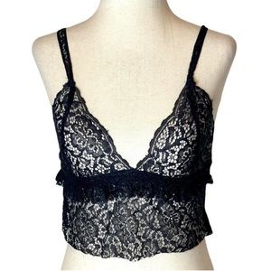 Zara Trafaluc Collection Black Spaghetti Strap Sheer Lace V-Neck Cami Bralette L
